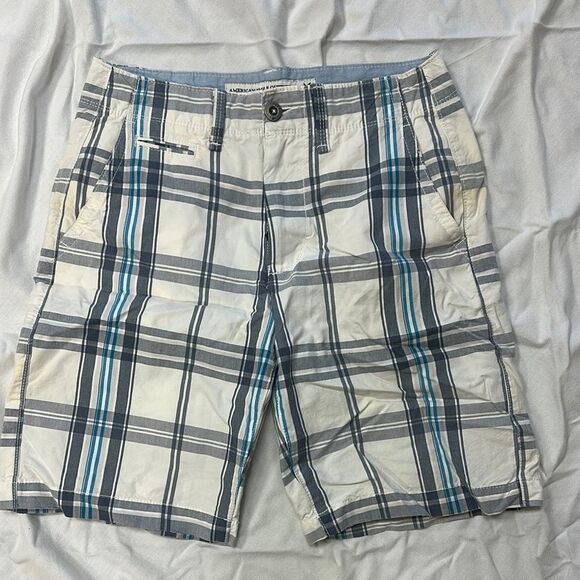 Men's Plaid Shorts - Blue and Gray - Picture 1 of 5